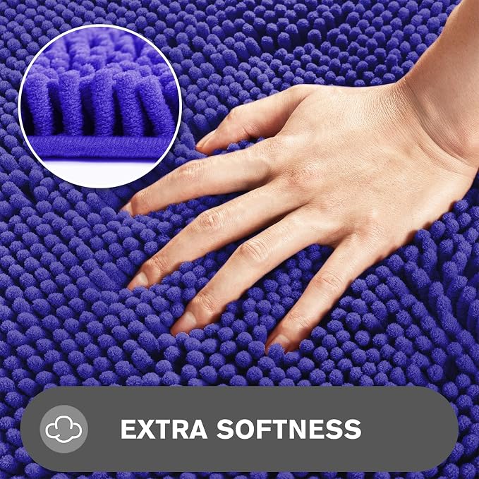 Royal Blue Bathroom Rugs – Absorbent and Washable Bath Mat, Non-Slip, Thick Soft Chenille Bath Rugs for Bathroom Floor, Shower, Sink - 26" x 44"