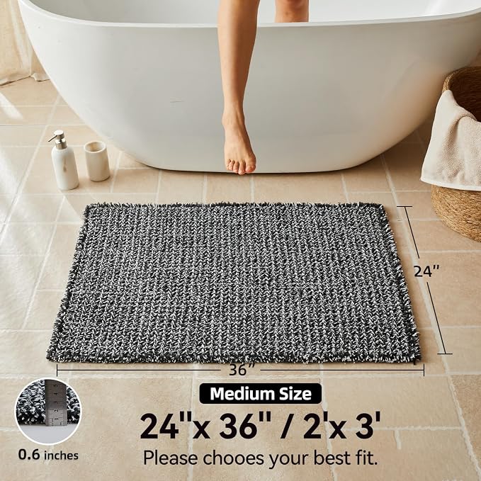 Triohero Waffle Bath Mat, Boho Bathroom Rugs Non Slip Washable, Ultra Soft Super Absorbent Quick Dry Farmhouse Bathroom Decor, 24" x 36", Black & White | Super Absorbent Quick Dry Bath Rug, Non-Slip Backing, Soft Waffle Washable Farmhouse Bathroom Mats...