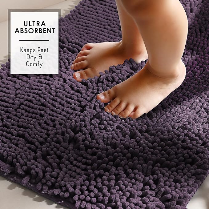 Hearth & Harbor Bathroom Rugs, Chenille Bath Mat - Machine Washable Bath Mats for Bathroom Non-Slip Backing Rubber, Quick Dry Bathroom Mat