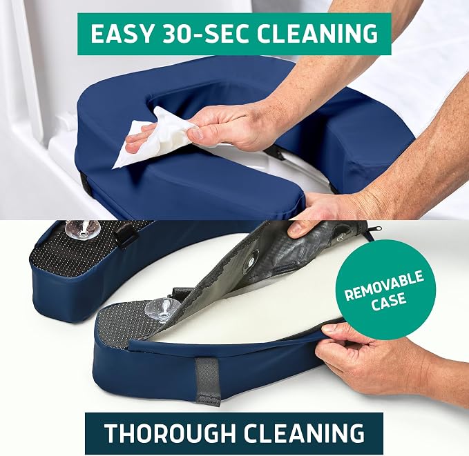 Lunderg Padded Toilet Seat Riser for Seniors - Adds 3 Inches. Universal Fit | FIRM Raised Toilet Seat Cushion with High-Density Foam for Enhanced Comfort & Elevation. Post-Surgery Must Have (Blue)