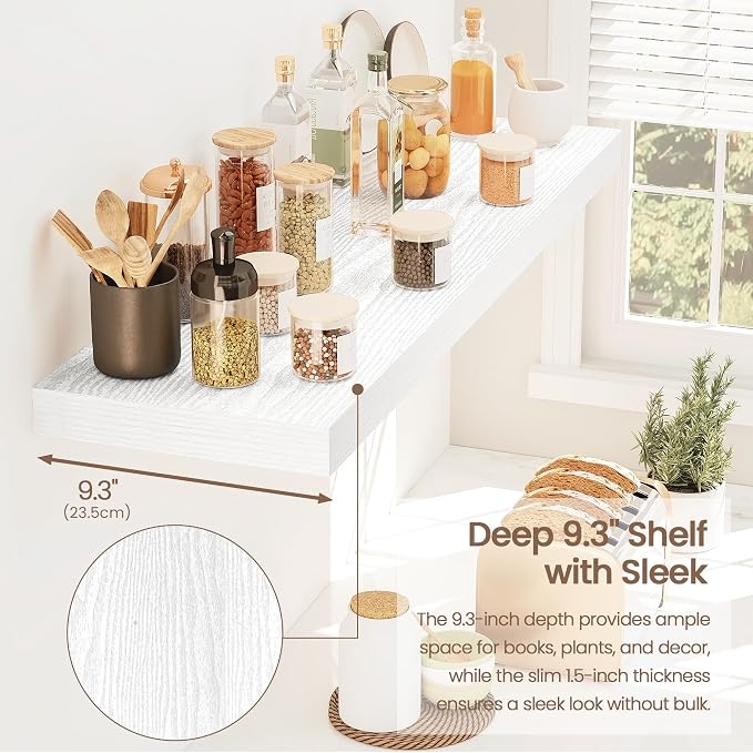 Vivelove Floating Shelves 9 inch Deep 32”Long Set of 2, White | Easy Install With Hardware, 1.5" Thick, Invisible Brackets, Wall Mounted, No Sagging, For Any Room