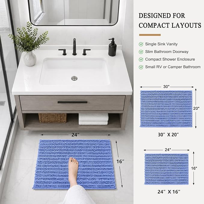 Arotive Bathroom Rugs Mat 24x16, Soft Absorbent Chenille Shaggy Bath Mat | Cornflower Blue, Machine Wash Dry, Bath Rugs for Bathroom Floor, Tub and Shower, Home Decor Accessories