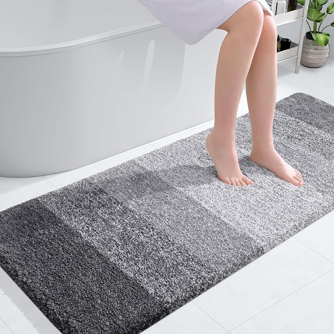 OLANLY Bathroom Runner Rug 54x24, Extra Soft Absorbent Microfiber Bath Rugs | Grey, Non-Slip Quick-Drying Rubber Backing, Machine Washable Long Bath Mat for Floor, Tub and Shower, Home Decor Accessories