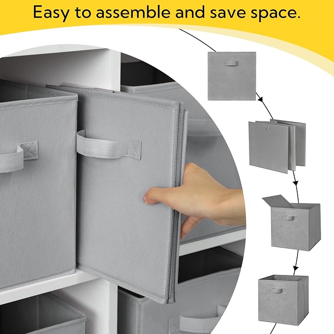 Cupic Cupid 10-Pack 11x11 Cube Storage Bins, Collapsible Storage Cubes, Gray