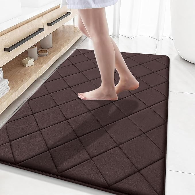 OLANLY Memory Foam Bath Mat 59x34, Ultra Soft and Absorbent Bathroom Rugs | Brown, Quick Dry, Machine Washable Shower Bath Rugs, Comfortable Bath Carpet for Bathroom Floor, Tub and Shower