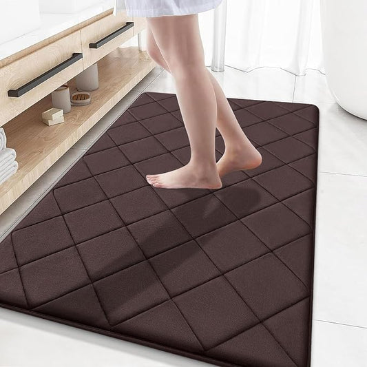 OLANLY Memory Foam Bath Mat 59x34, Ultra Soft and Absorbent Bathroom Rugs | Brown, Quick Dry, Machine Washable Shower Bath Rugs, Comfortable Bath Carpet for Bathroom Floor, Tub and Shower