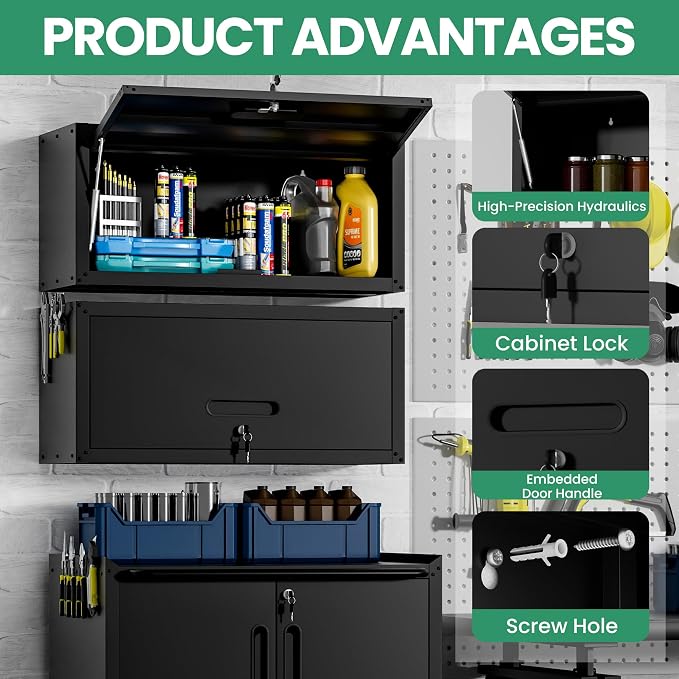 Garage Storage Cabinet System,Wall Cabinet & Locking Rolling Tool Cabinet with Doors and Adjustable Shelves
