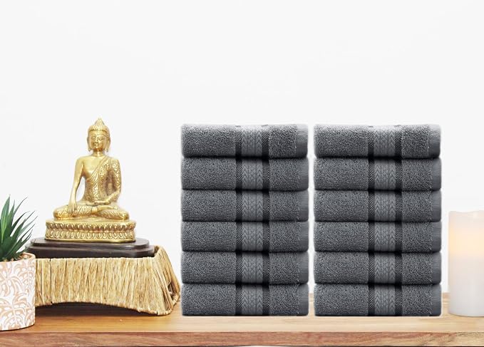 COTTON CRAFT Ultra Soft Washcloths - 12 Pack 100% Ringspun Cotton Facecloth | Large 12x12 Charcoal Washcloths - Plush 580 GSM Absorbent Quick Dry Everyday Luxurious Wash Towels for Baby Spa Gym Travel