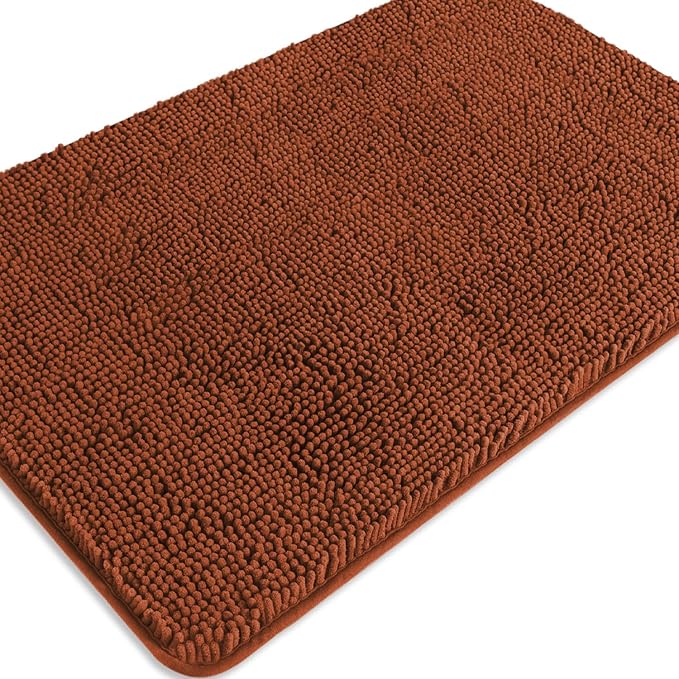 Rust Bathroom Rugs – Absorbent and Washable Bath Mat, Non-Slip, Thick Soft Chenille Bath Rugs for Bathroom Floor, Shower, Sink - 24" x 36"