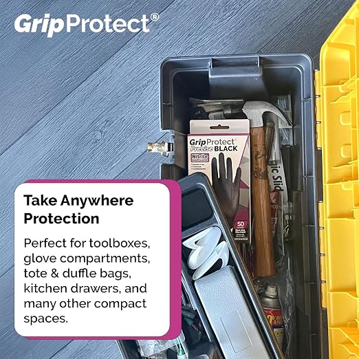 GripProtect Precise Black Nitrile Gloves 4 Mil, Chemical Resistant Gloves | XLarge Textured Grip for Mechanics, Tattoos, Food Prep & Cleaning – Medical Grade Disposable Gloves, 50 Count