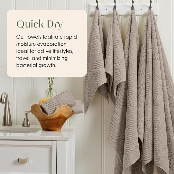 100% Cotton Bath Towel Set | 4-Pack | Textured | Brown | Luxury Geometric Design | Absorbent & Quick-Dry Bathroom Towels | Textured and Durable Cotton Towels for Bathroom | OEKO-TEX