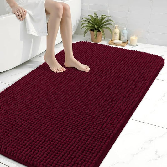 Arotive Chenille Bathroom Rugs 47x32, Soft Absorbent Bath Mat, Burgundy | Rubber Backing, Machine Washable Dry Bath Mats for Bathroom Floor, Tub and Shower, Home Decor Accessories