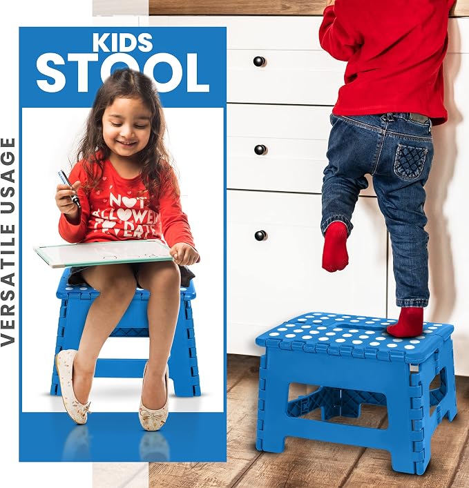 Utopia Home Folding Step Stool 9 Inch, Anti-Slip, Blue, 2-Pack | Foldable step stool with anti-slip surface, built-in handle, and 300 lbs support for safe home use.