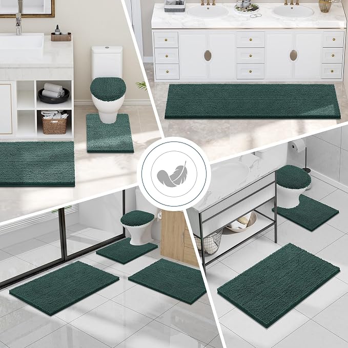 Smiry Bathroom Rugs 47X20, Luxury Chenille Extra Soft Absorbent Bath Mat | Green, Machine Washable Non-Slip Plush Bath Mats for Bathroom, Tub, Shower, and Floor, Home Decor