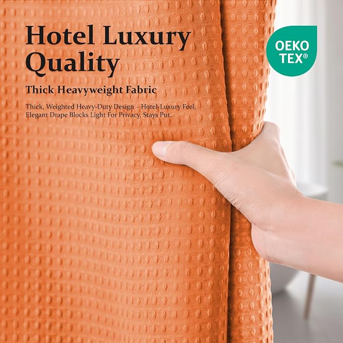 Extra Long Waffle Shower Curtain 256 GSM Fabric 72x84 Burnt Orange | 84 Inch Long, Thick Polyester Cloth, Weighted Hem, Water Repellent, Washable, Tall Hotel Bathroom Shower Curtain Set 12 Hooks