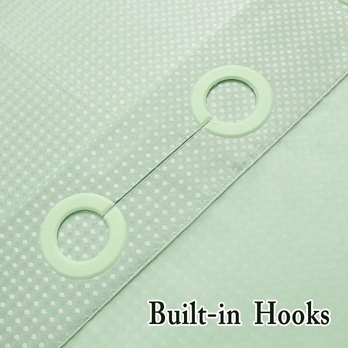 No Hook Cloth Mint Green Shower Curtain with Liner, 72x86 | Snap-in Fabric Liner, Hotel Style with Mesh Top Window, Waterproof Coating, Machine Washable, Rustproof Grommets