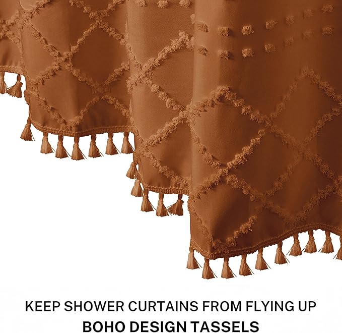 Siiluminisoy Extra Long Shower Curtains Burnt Orange 72 x 78 Inches Tufted Chevron Fabric for Bathroom Vintage Shabby Chic Waterproof Cloth Shower Curtain