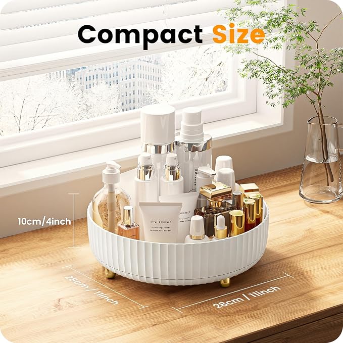 A-LuGei 【Elegant White】 11" Perfume Organizer, 【360° Rotating】 Vanity Organizer, 【Minimalist Chic】 Lazy Susan, Bathroom Organizers and Storage, Makeup Organizer for Skincare Cosmetic Holder
