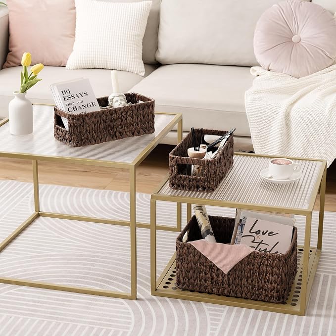 GRANNY SAYS Storage Baskets for Shelves, Waterproof Basket for Organizing | Small Woven Storage Baskets for Shelf, Rattan Basket for Organizing, Wicker Basket Set, 3-Pack Small Waterproof Baskets