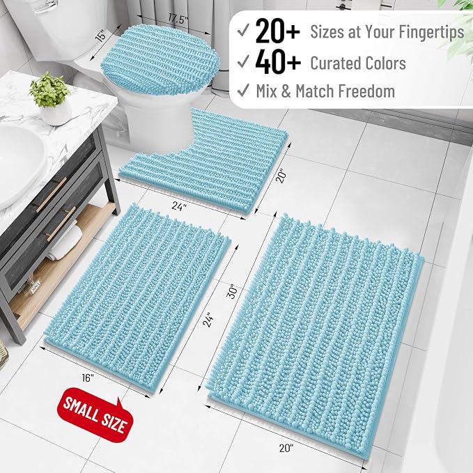 Arotive Bathroom Rugs Mat 47x24, Soft Absorbent Chenille Shaggy Bath Mat | Blue, Machine Wash Dry, Bath Rugs for Bathroom Floor, Tub and Shower, Home Decor Accessories