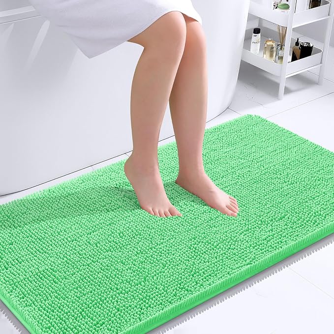 OLANLY Bathroom Runner Rugs 40x24, Extra Soft Absorbent Chenille Bath Rugs | Mint Green, Quick-Drying Rubber Backing, Washable Long Bath Mat for Bathroom Floor, Tub and Shower, Home Decor Accessories