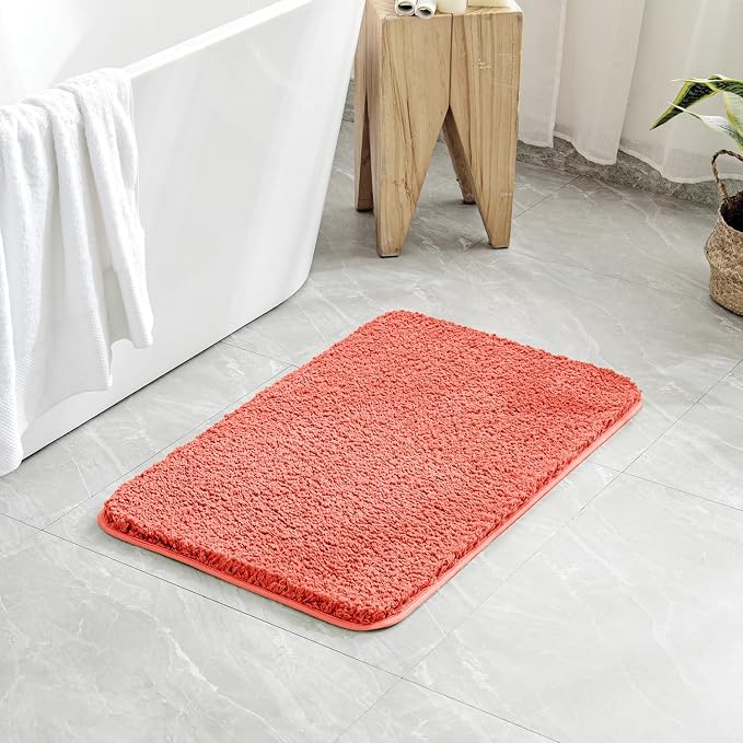 MIULEE Living Coral Bathroom Rugs Soft Small Microfiber Bath Mat 16x24 Inch | Absorbent, Non Slip, Quick Dry, Fluffy Bath Rugs for Bathroom Floor Tub Showers, Machine Washable