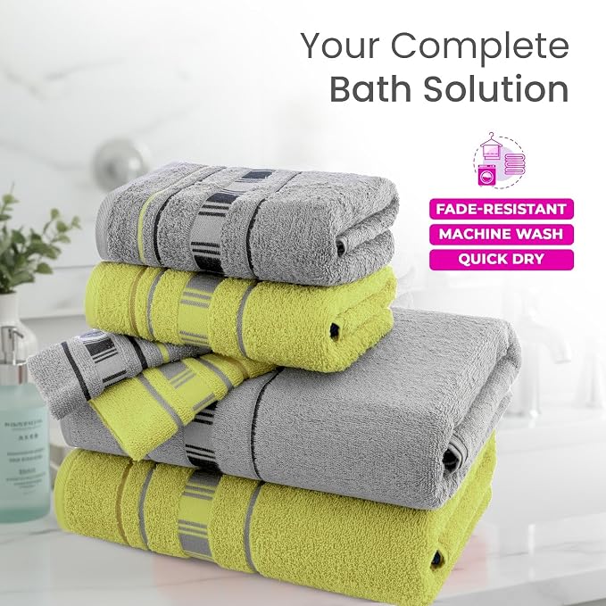 CASA COPENHAGEN 6pcs Bathroom Towel Gift Set, 600GSM, Grey Green | X Line 100% Egyptian cotton,2 Bath Towel, 2 Hand Towel, 2 Washcloths Towel.(Gift Set for Women & Men)