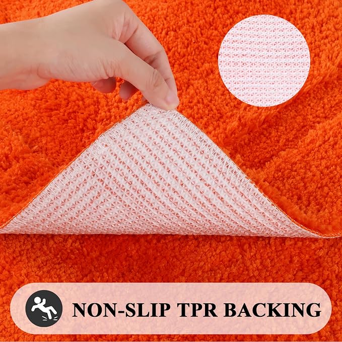 SHACOS Soft Microfiber Bathroom Rugs Set of 2 Pieces, Orange | 32x20 + 24x16, Absorbent Plush Bath Rugs, Non Slip Washable Shaggy Bath Mats, Fluffy Bathroom Runner Floor Mats Shower Rug