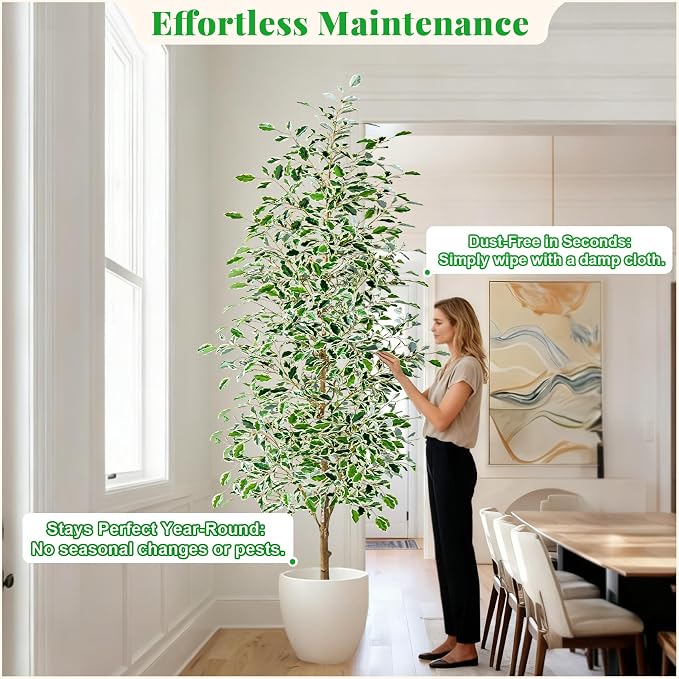 Bailikang 8FT Artificial Ficus Trees Indoor Faux Trees Indoor Fake Floor Plants Tall Artificial Tree with White Pot Faux Tree Fake Indoor Tree Silk Plants Artificial Trees for Home Decor Indoor