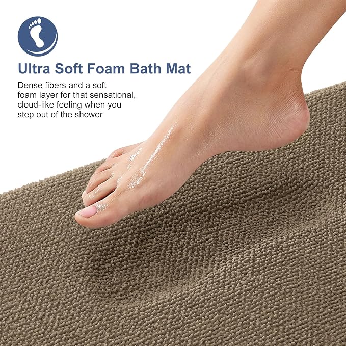OLANLY Memory Foam Bathroom Runner Rugs 40x24, Absorbent Long Bath Mat, Tan | Soft Quick Dry Bath Rugs, Non-Slip Carpet, Machine Washable Mat for Bathroom Floor, Tub and Shower, Home Decor Accessories