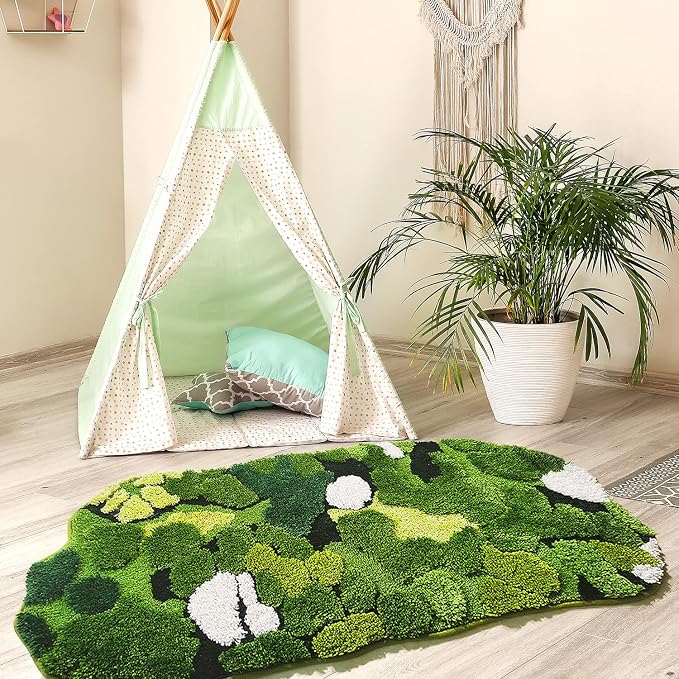 Hifuwan Cute Green Moss Bathroom Runner Rugs, Plant Leaf Bath Mats 20 x 43 | Boho Aesthetic, Long Rectangular Shaggy Non Slip, Machine Washable, Absorbent Bathmats for Bedroom, Shower Floor, Home Decor