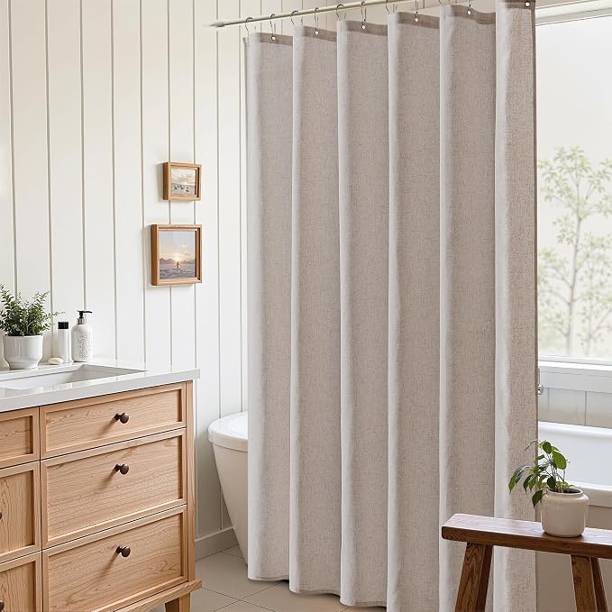 Linen Shower Curtain 78 Inch Long Shower Curtains Set with Hooks for Bathroom Boho Farmhouse Fabric Neutral Cloth Modern Cottage Core Waterproof,Taupe Burlywood
