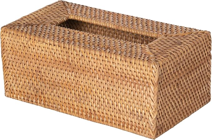 KOUBOO Loma Rectangular Rattan Tissue Box Cover, Wicker Holder, Brown Decor | Handwoven natural texture, easy-access opening, fits standard rectangular tissue boxes, decorative accent for multiple rooms