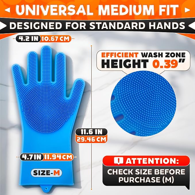 ALPENKOK Silicone Dishwashing Gloves with Scrubber – Non-Slip Silicone Gloves for Washing Dishes | Household Use