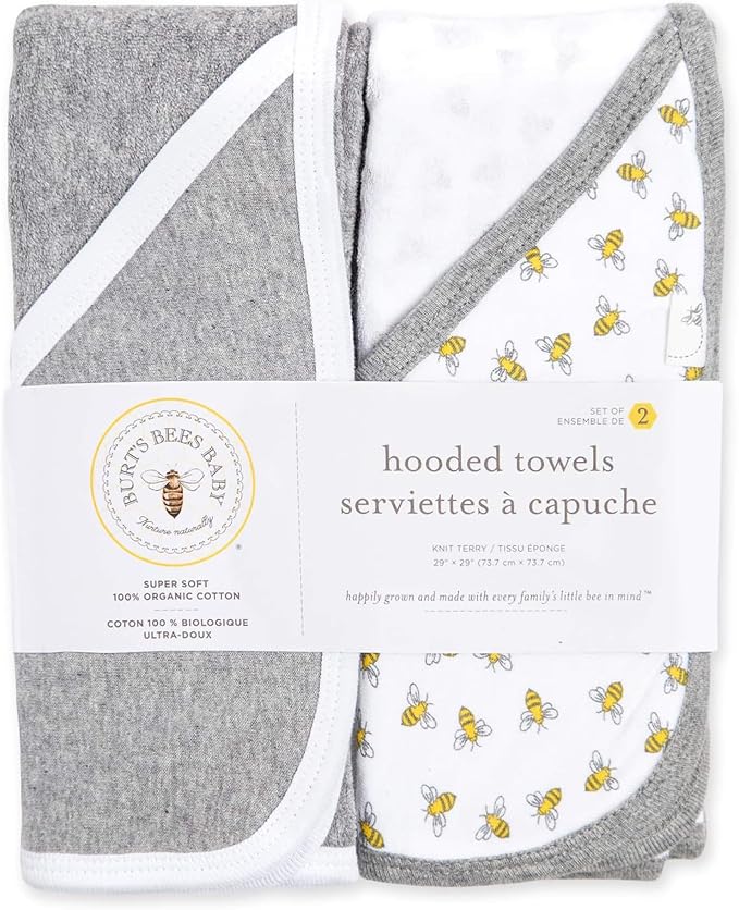 Burts Bees Baby Infant Hooded Towels, Unisex Bath Essentials and Newborn Necessities, Soft Nursery Towel with Hood Set, Size 29 x 29 Inch