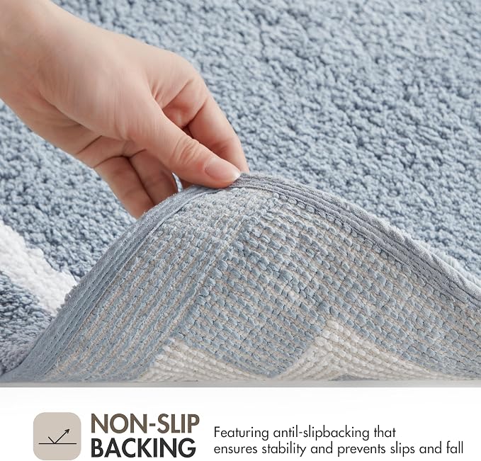 Madison Park Evan 100% Cotton Bath Rug Plush Absorbent, 20" x 30", Blue | Non-slip Backing, OEKO TEX, Luxurious Tufted Plush Bath Mat for Bathroom, Quick Dry, Spa Design Decorative for Shower Room