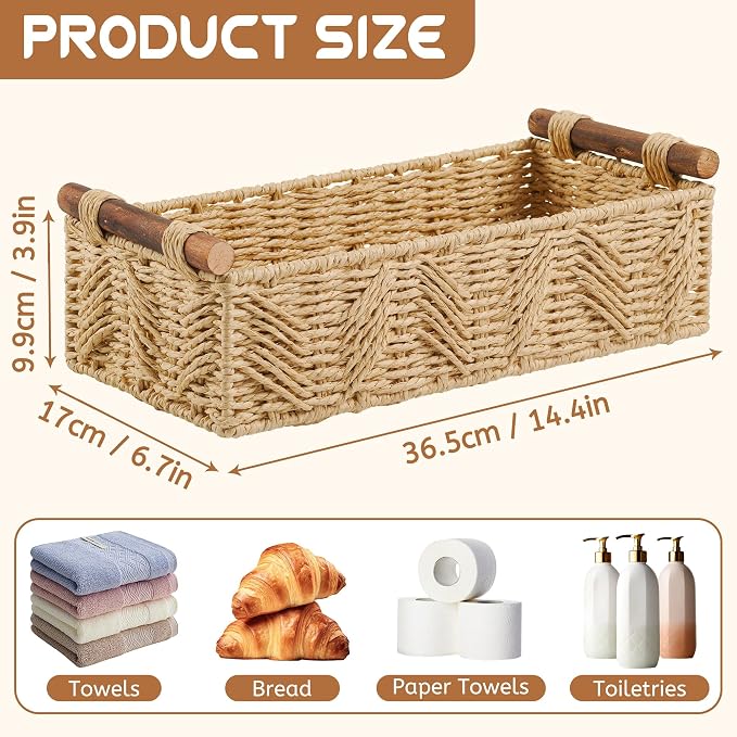 Toilet Paper Storage Basket for Bathroom Countertop Baskets for Organizing | with Handle for Bathroom Bedroom Home Decor Small Basekt for Shelves Apartment Countertop Use,Beige