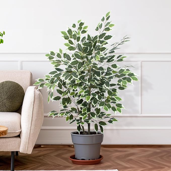 Yepdin Artificial Ficus Tree - 4 FT Tall Silk Fake Tree with Pot - Lifelike Foliage & Branches for Indoor/Outdoor Decor