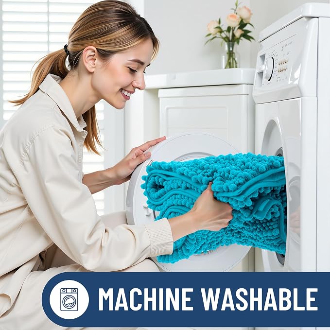 Smiry Bathroom Rugs 24X16, Extra Soft Rubber Backing Chenille Bath Mats | Aqua Sky Machine Washable Non Slip Quick Dry Bath Mats for Bathroom Floor, Tub, Shower, Home Decor Accessories