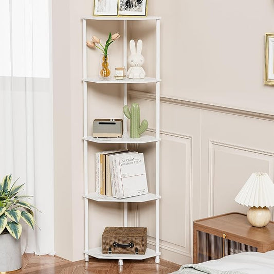 5 Tier Corner Shelf Stand, 50.2", Marble White | Metal Frame, Bathroom Kitchen Shelf Organizer Storage, Small Corner Shelf for Bedroom Living Room Decor Accessories