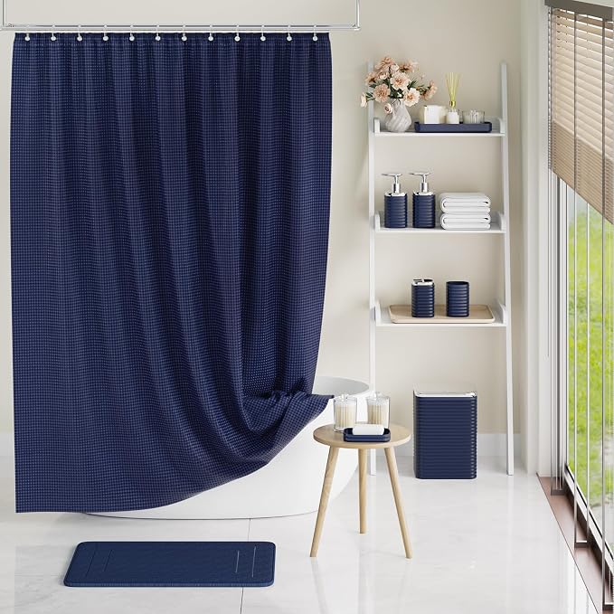 Bathroom Set - 25PC Bathroom Sets with Shower Curtain and Rugs, Blue Bathroom Set, Bathroom Accessory Set, Luxury Bathroom Accessories Set, Trash Can, Toilet Brush, Soap Dish & Soap Dispenser