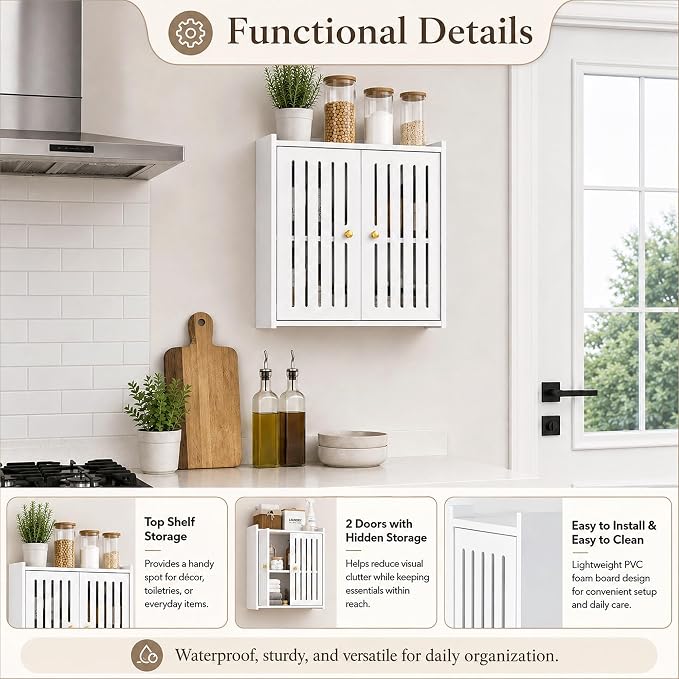 HAYOFAMY 3-Tier Wall Bathroom Storage Cabinet 7.9" D x 15.7" W x 15.7" H | PVC Medicine Cabinet Organizer with Door, for Living Room Kitchen Entryway Small Space