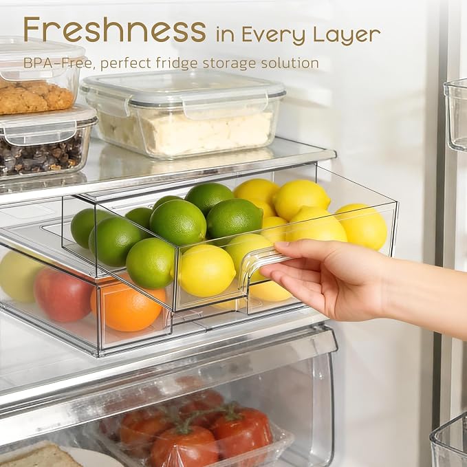 Stackable Storage Drawers, 4 Pack Clear Plastic Makeup & Bathroom Organizer, Versatile Storage Bins for Vanity, Under Sink, Kitchen Cabinets & Pantry