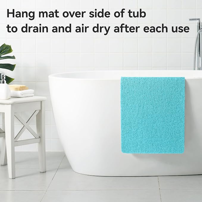 Soft Textured Bath, Shower, Tub Mat, 24x16 Inch, Phthalate Free, Non Slip Comfort Bathtub Mats with Drain, PVC Loofah Bathroom Mats for Wet Areas, Quick Drying
