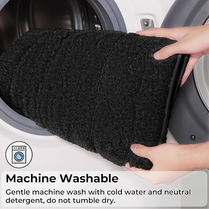 GRANNY SAYS Black Bathroom Rug 71" x 24", Non-Slip Microfiber Bath Mat | Ultra-soft, durable TPR backing for reliable grip, fast water absorption, machine washable for Vanity, Shower, Tub
