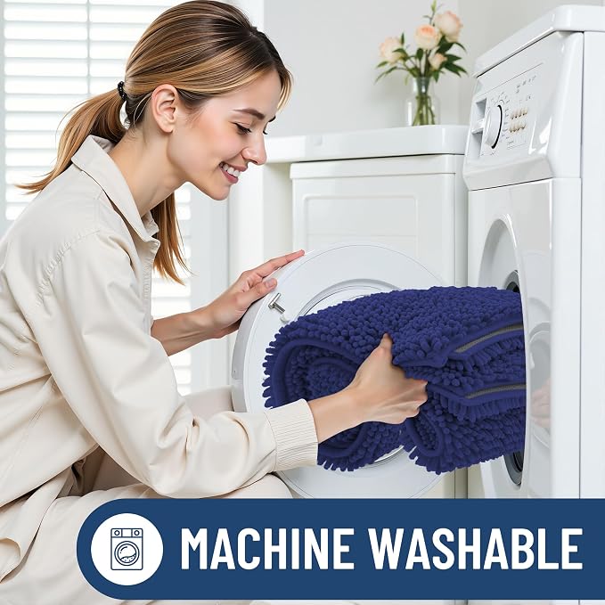Smiry Bathroom Rugs 30X20, Luxury Chenille Extra Soft Absorbent Bath Mat | Deep Blue, Machine Washable Non-Slip Plush Bath Mats for Bathroom, Tub, Shower, and Floor, Home Decor