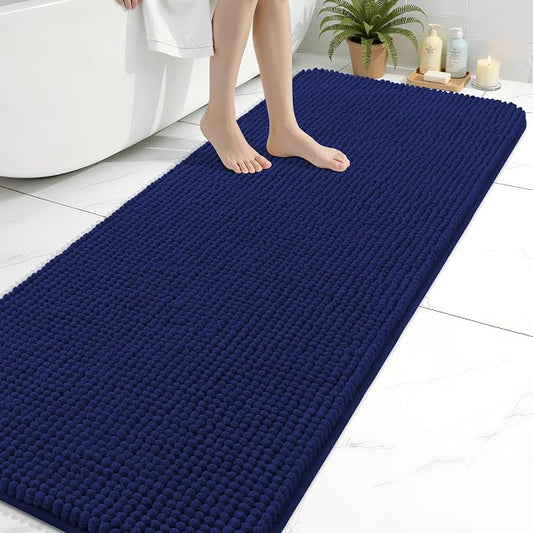Arotive Chenille Bathroom Rugs 70x24, Soft Absorbent Bath Mat, Navy | Rubber Backing, Machine Washable Dry Bath Mats for Bathroom Floor, Tub and Shower, Home Decor Accessories