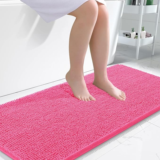 OLANLY Large Bathroom Rugs 50x30, Extra Soft Absorbent Chenille Bath Rugs | Hot Pink, Quick-Drying Rubber Backing, Machine Washable Bath Mat for Bathroom Floor, Tub and Shower, Home Decor Accessories