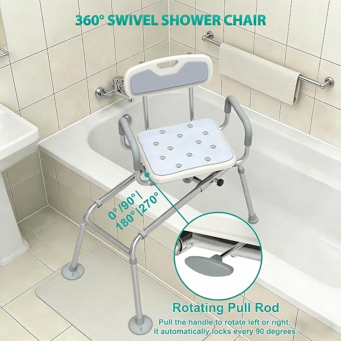 UNILEAF Tub Transfer Bench with Swivel Seat, 350 lb Sliding Shower Chair | Adjustable Height,360° Swivel Seat,Suction Cup Feet,Safety Strap for Seniors,Adulto Mayor Obese,FSA/HSA Eligible