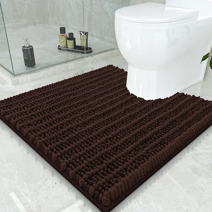 Smiry Bathroom Toilet Rugs U Shaped 24x24, Chenille Bath mats for Toilet | Brown Extra Soft Absorbent Non Slip Rubber Backing Contour Bath Rugs for Toilet, Machine Washable Contoured Bath Mats